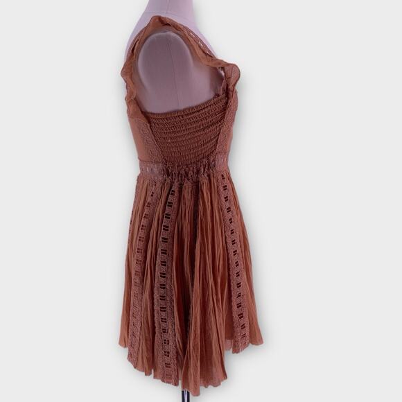 Free People FP One Verona Boho Chic Romantic Woodland Fairy Dress Brown S - Picture 5 of 13